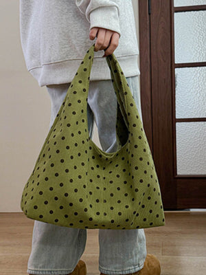 handbag in dark brown with polka dot and polka-dot print