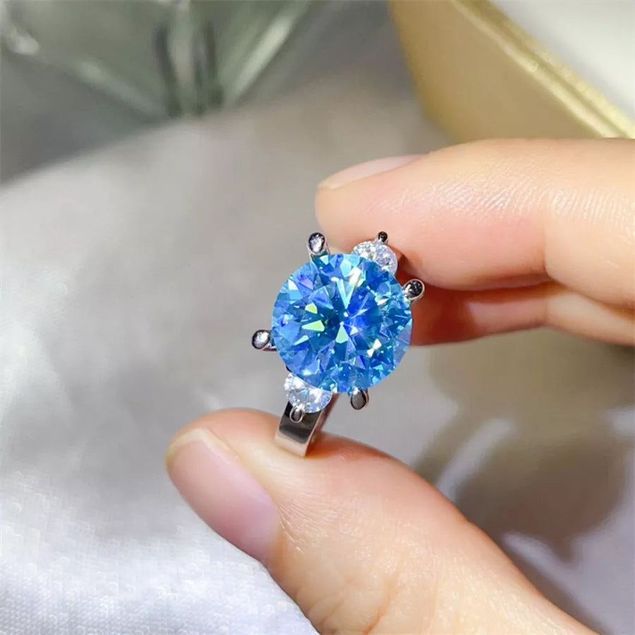 Platinum-Plated,925 sterling silver,Moissanite Carat weight: 5ct Care instructio ring in Blue with straight silhouette