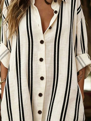 Striped Button-down Shirt Dress in Multicolor