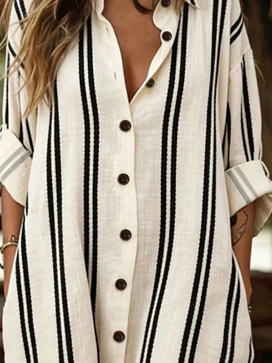 Striped Button-down Shirt Dress in Multicolor