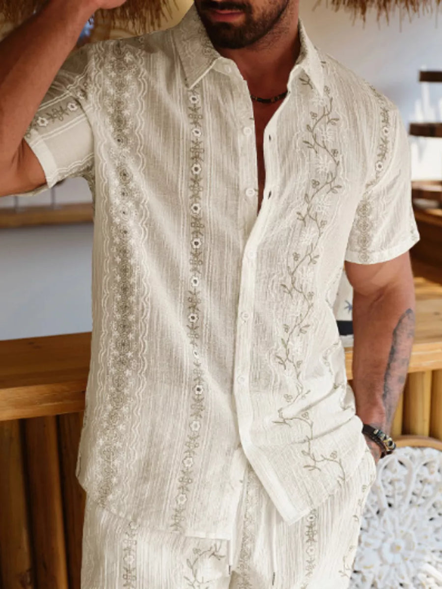 button-up shirt in White with floral and buttoned