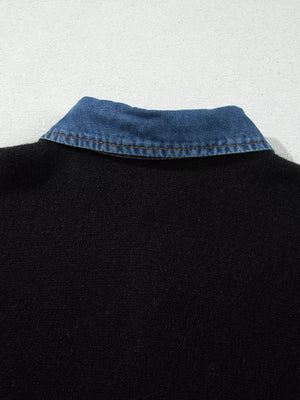 pullover sweater in black with buttoned and hip-length