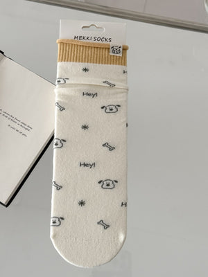 socks in Gray with cartoon-print and ribbed cuff