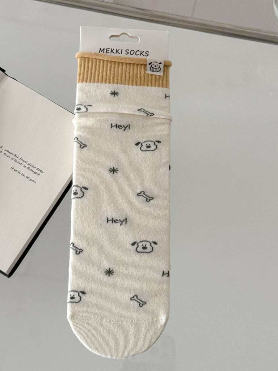 socks in Gray with cartoon-print and ribbed cuff