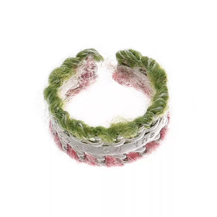 Brass Yarn-wrapped Open Ring in Green with adjustable