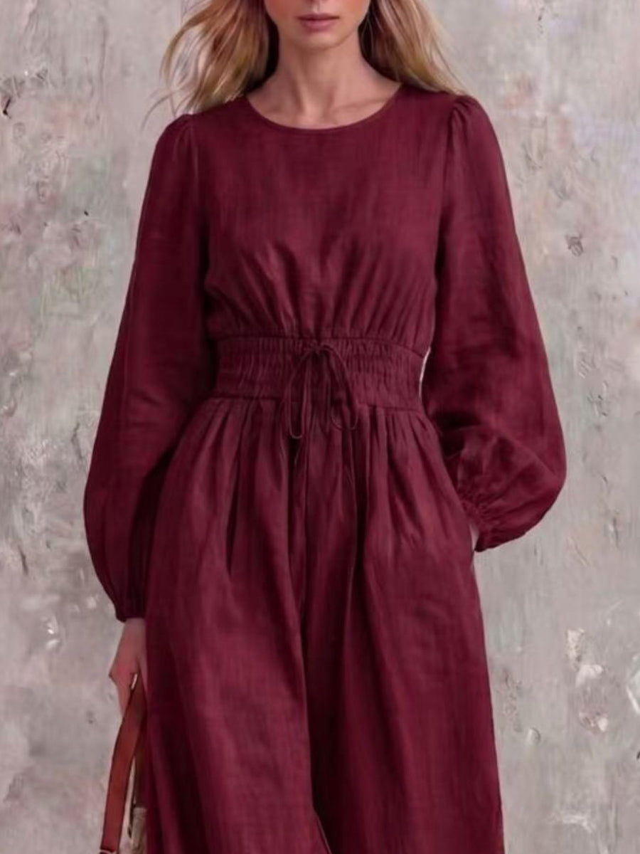 bohemian jumpsuit in Wine Red with round neck