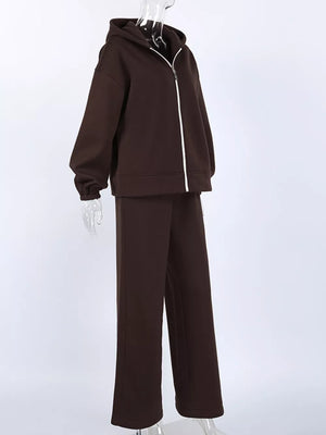 zip hoodie in Brown