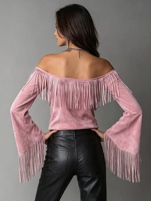 Gray relaxed off-shoulder top with off-shoulder