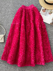 Apricot Elegant 3d Lace Trim High-waist Midi Skirt