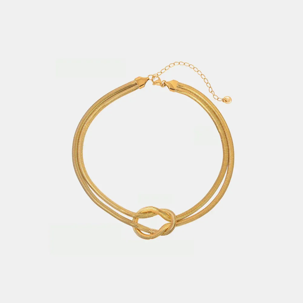 Gold herringbone knot necklace with adjustable chain