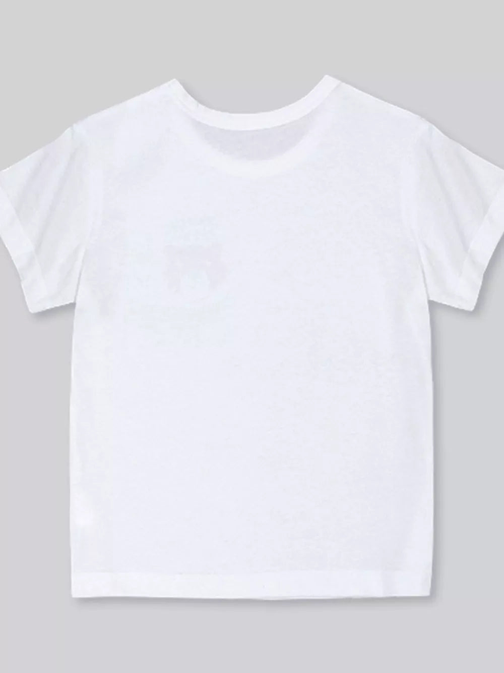 White crewneck t-shirt with short sleeves and a subtle graphic detail on the chest.