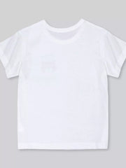 White crewneck t-shirt with short sleeves and a subtle graphic detail on the chest.