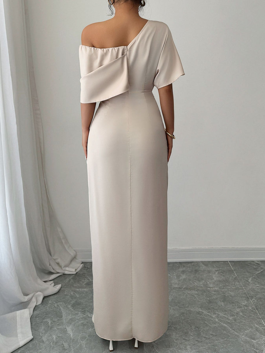 glam maxi dress in champagne with one-shoulder