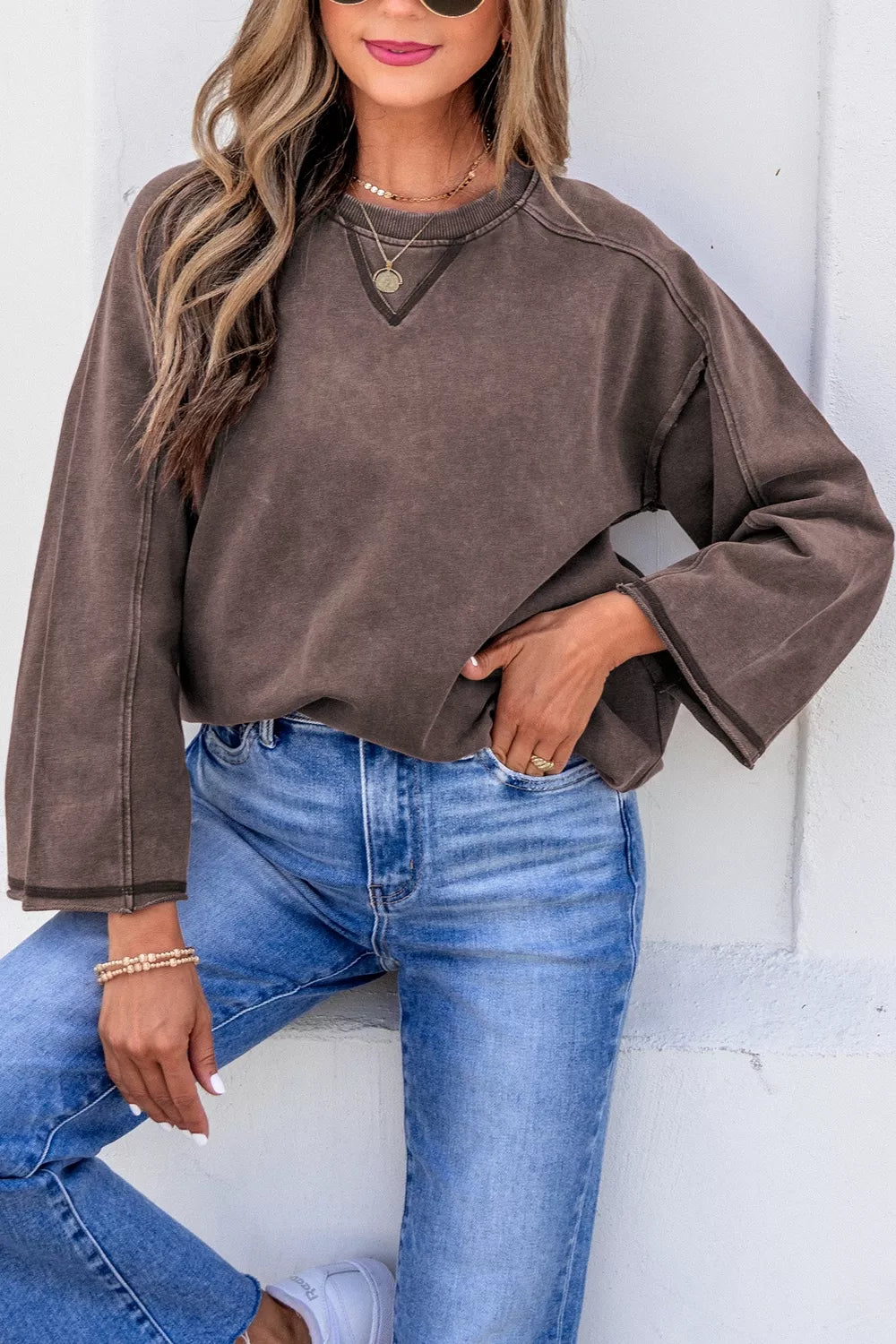 3/4 Sleeve Mineral Wash Cotton Top