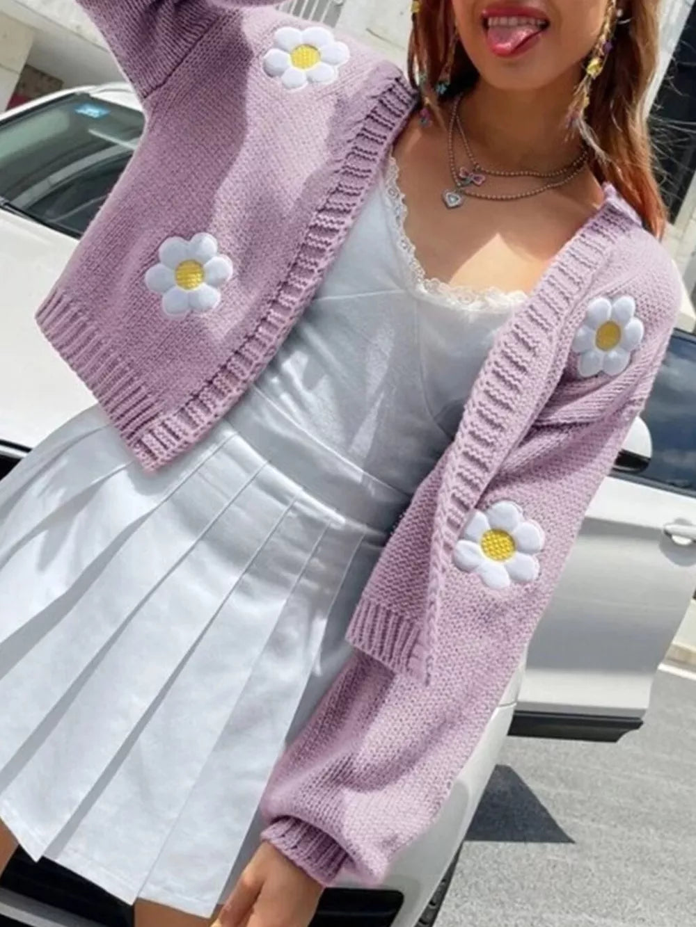 Y2K cardigan in coral pink with open-front