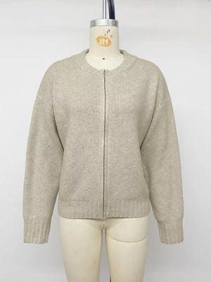 Khaki relaxed cardigan with crew neck