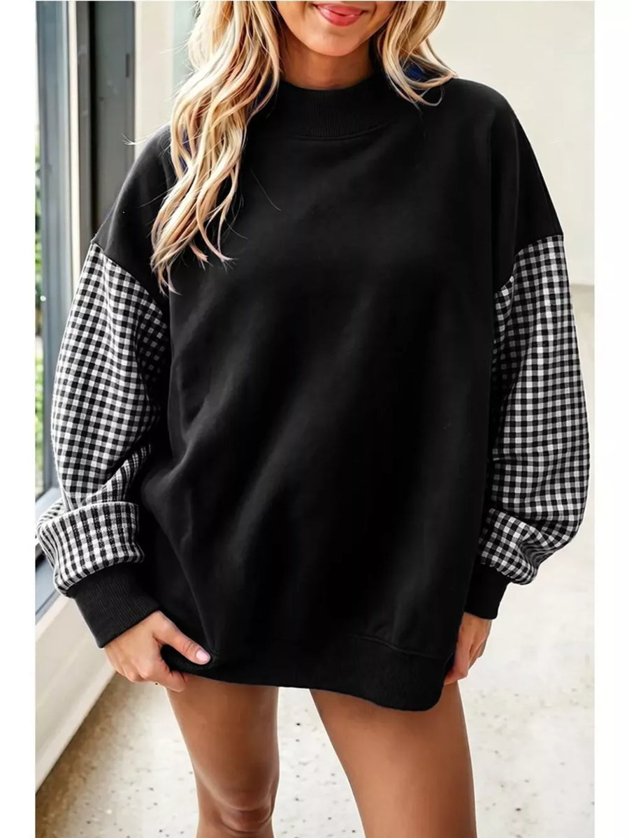 forest green sweatshirt with ribbed hem and long sleeve