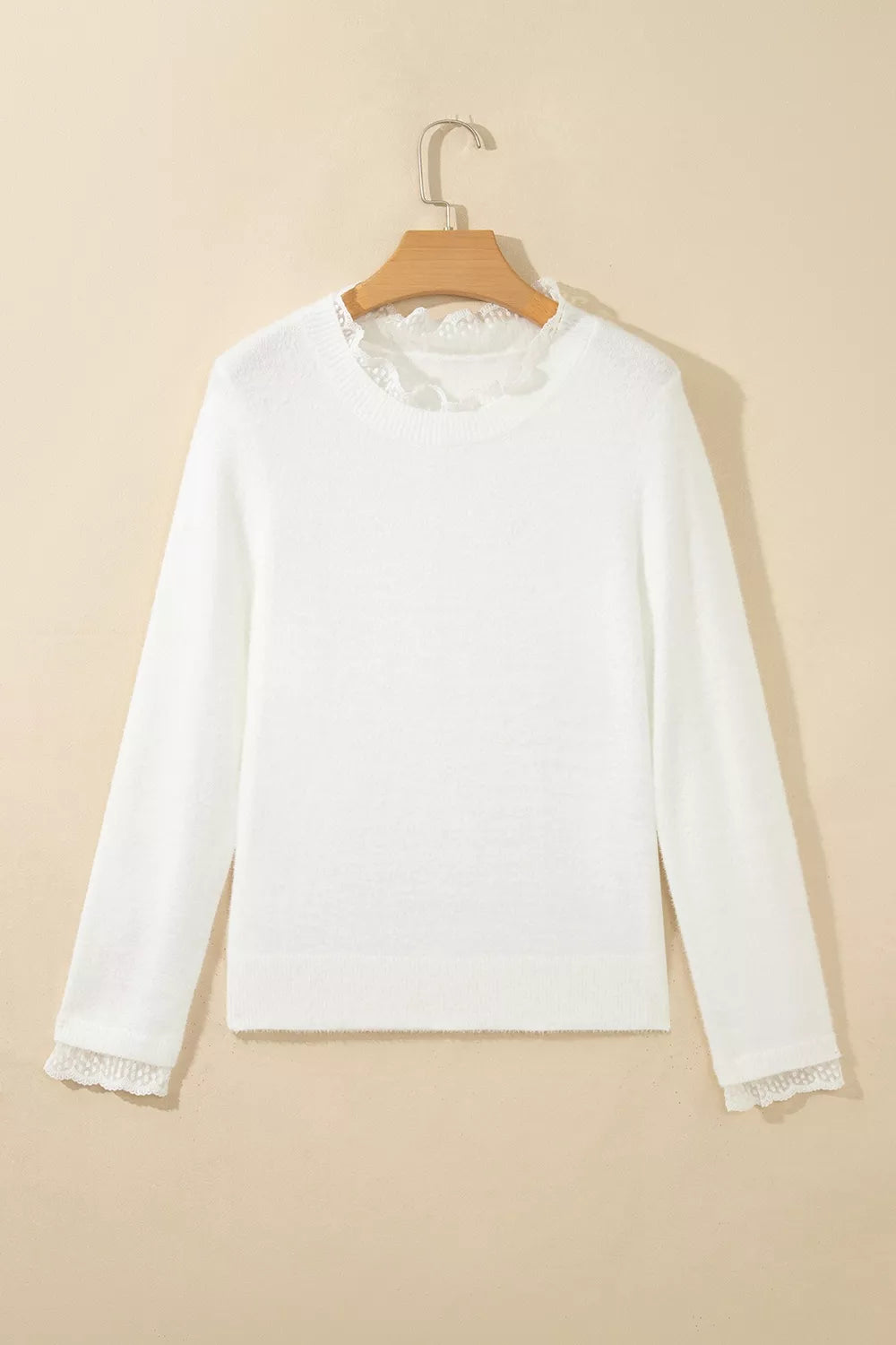 romantic pullover sweater in ivory with crew neck
