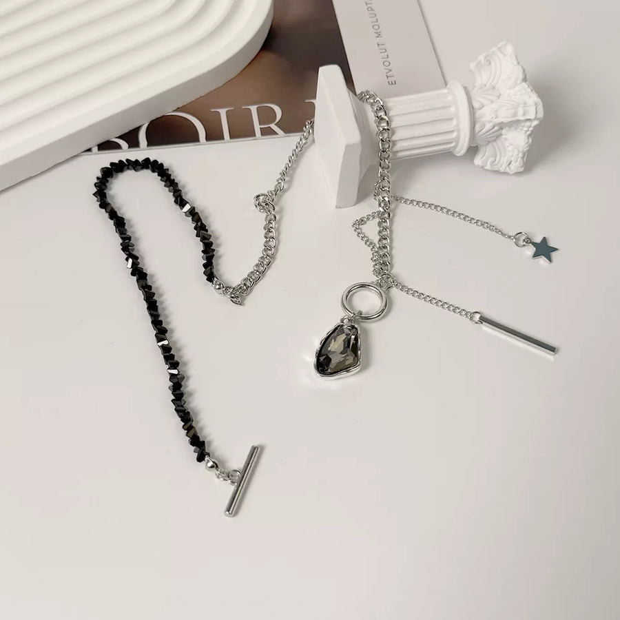 Black with Gothic Punk Star Charm Toggle Necklace