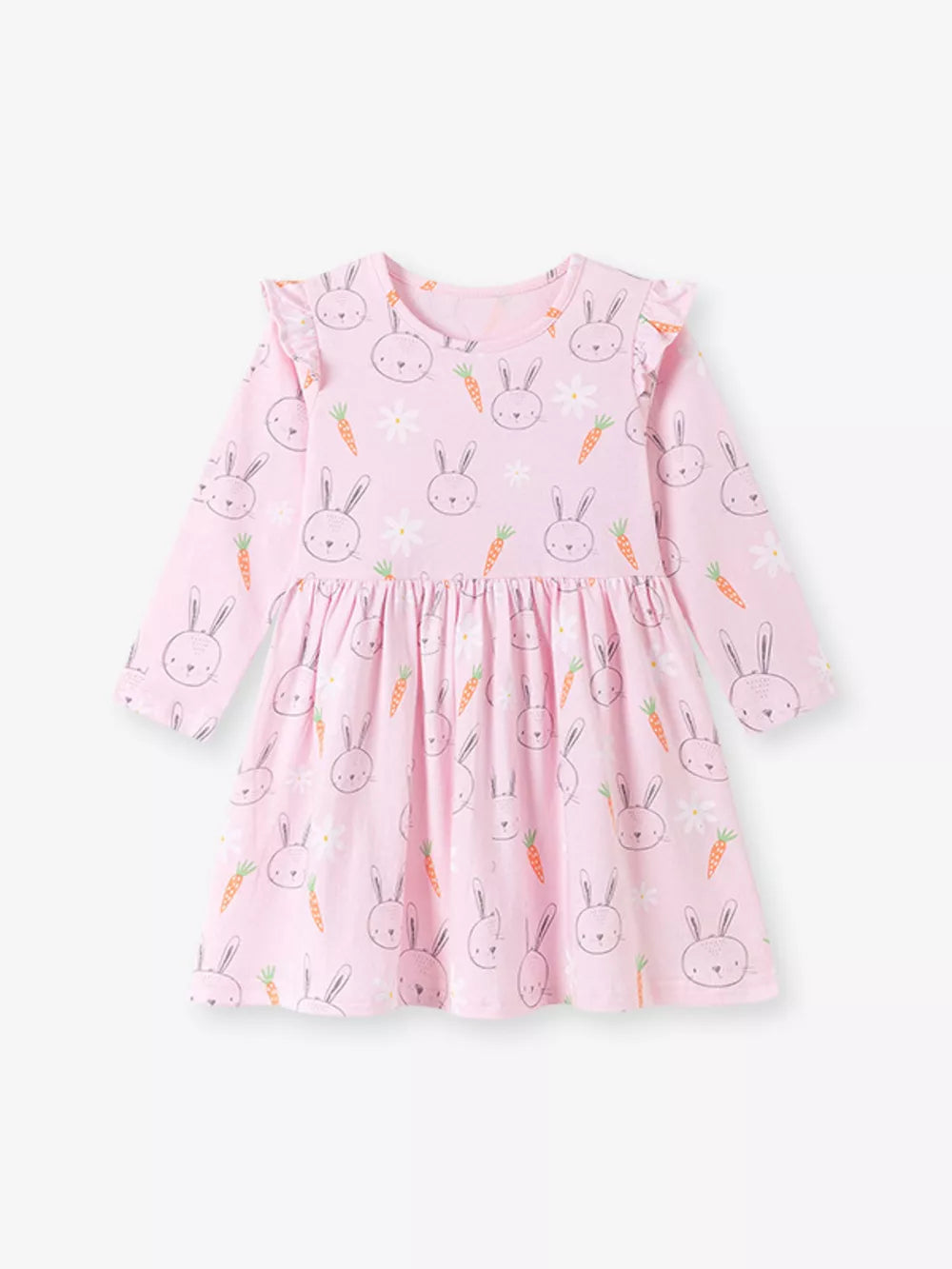 Blush Pink A-line dress featuring frill and bunny print