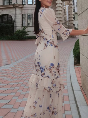 maxi dress featuring floral-print in Sherbet with 100% polyester Care instructions: Machine wash cold texture