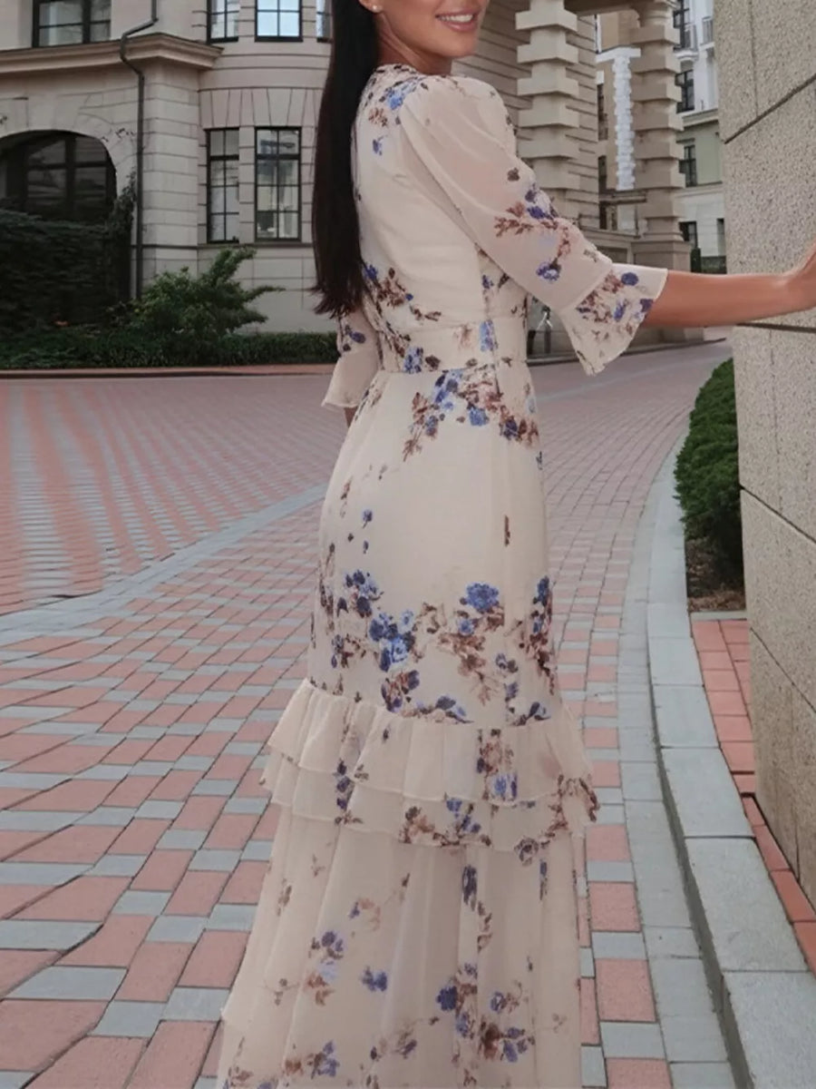 maxi dress featuring floral-print in Sherbet with 100% polyester Care instructions: Machine wash cold texture