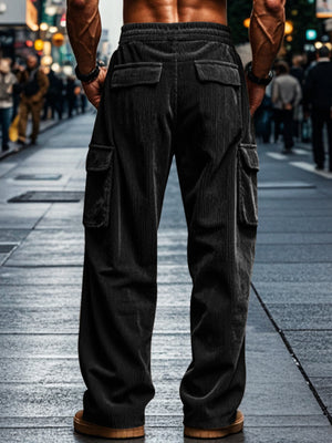 cargo pants in olive green with corduroy and drawstring waist