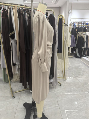 glam midi dress in Champagne Color with round neck