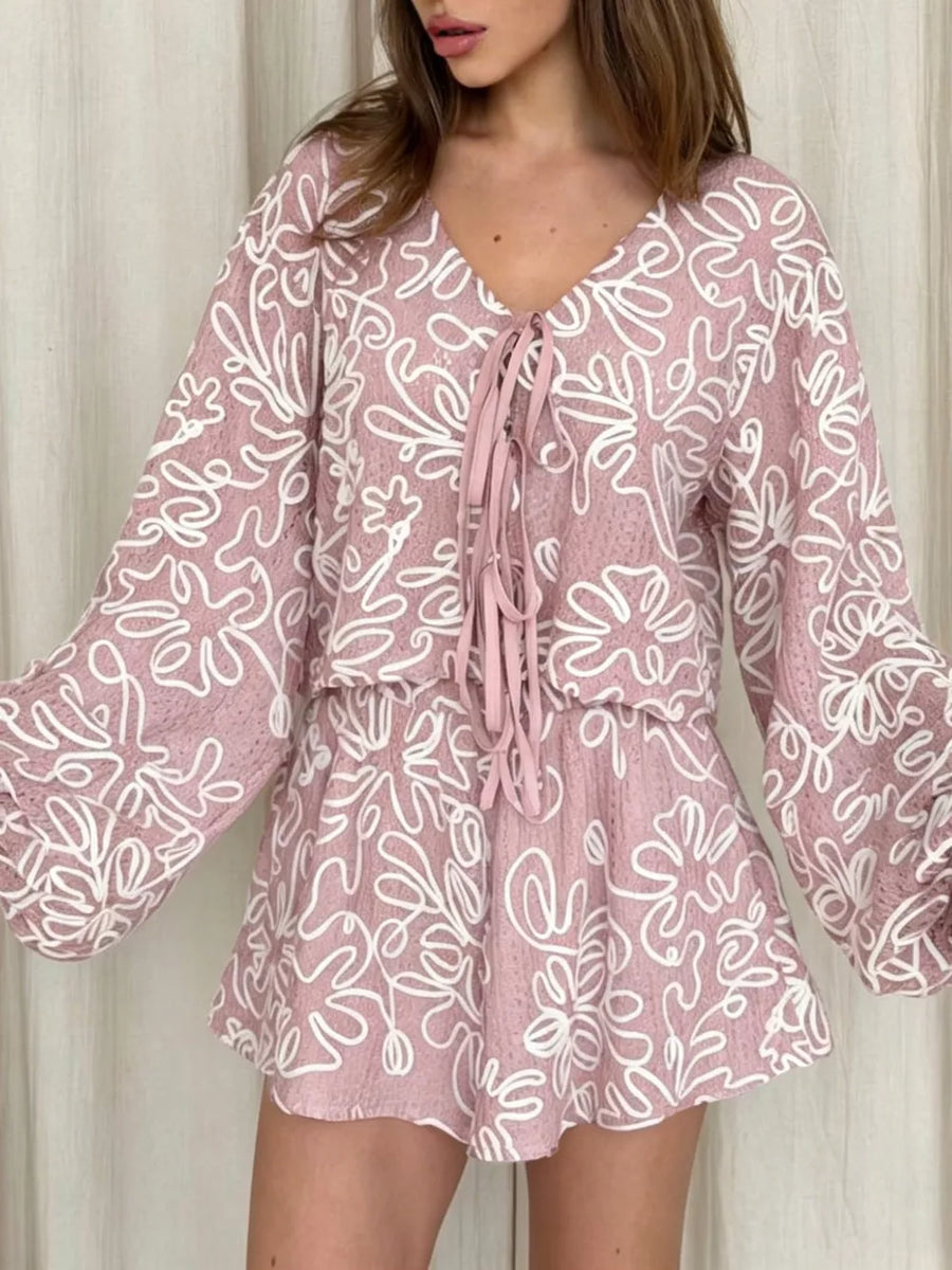 lounge set featuring floral in Beige with 100% cotton Care instructions: Machine wash cold texture