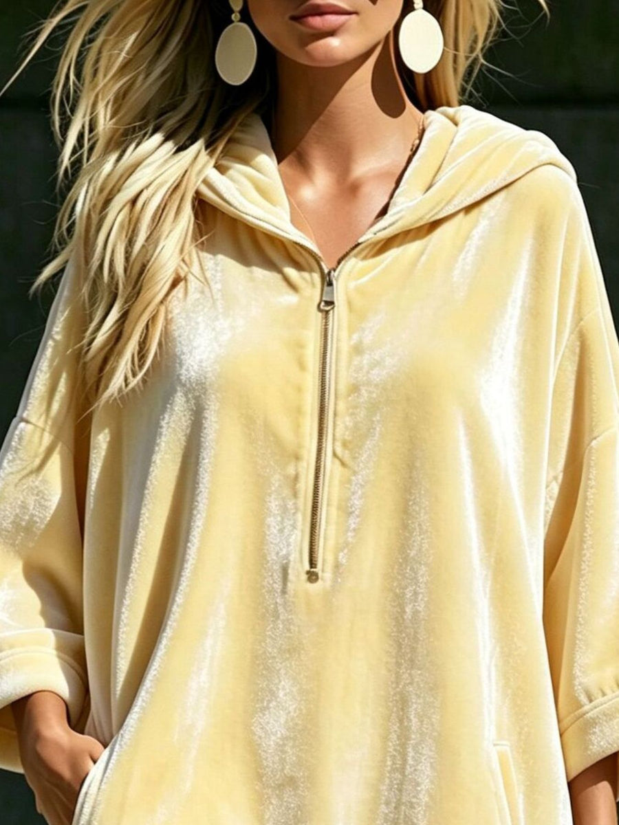 Pastel Yellow relaxed hoodie dress with hooded