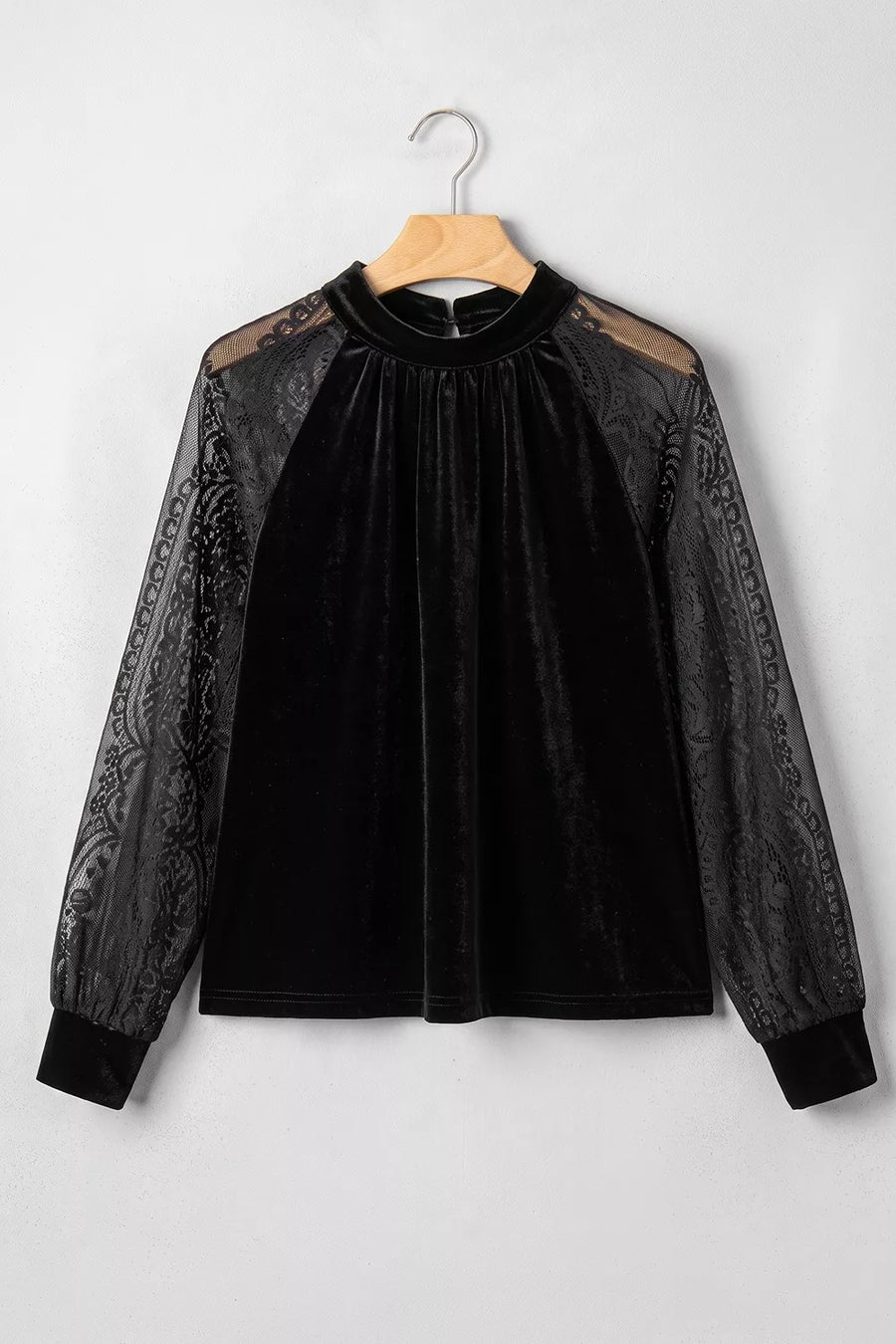 Solid Sheer Lace Velvet Blouse option 8