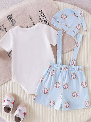 Light Brown with Children's Baseball Bodysuit And Suspender Set