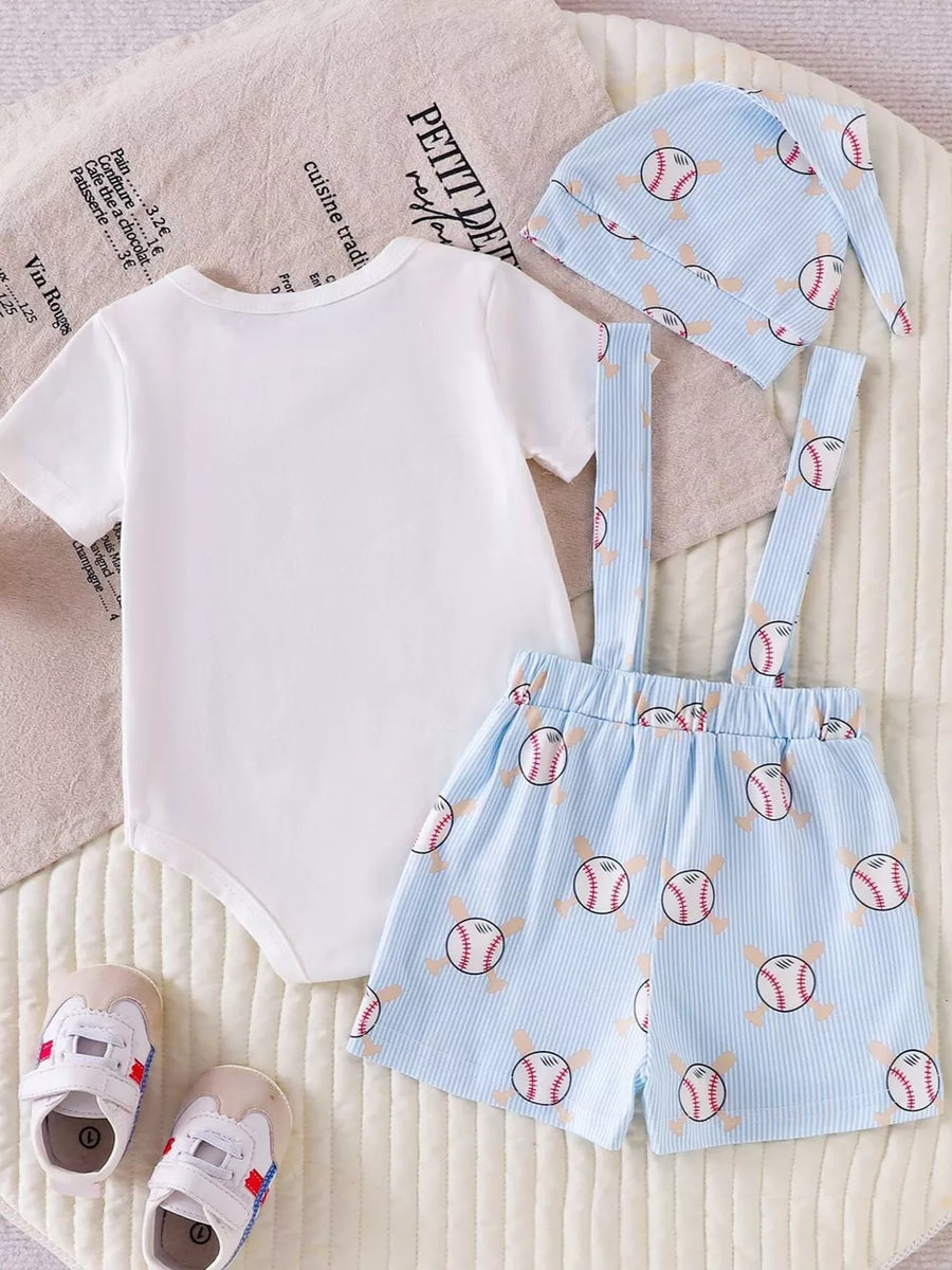 Light Brown with Children's Baseball Bodysuit And Suspender Set