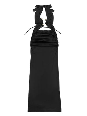 maxi dress in burgundy with backless and maxi