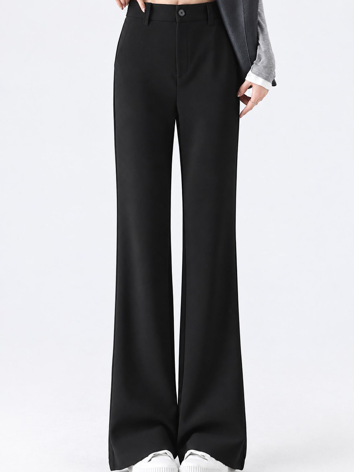 High-Waisted Slim-Fit Straight-Leg Pants Plus Size in black with high-waisted