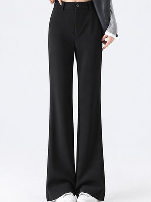 High-Waisted Slim-Fit Straight-Leg Pants Plus Size in black with high-waisted
