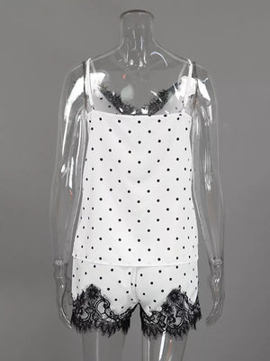 pajama set featuring polka dot in black with 100% polyester Care instructions: Machine wash cold texture