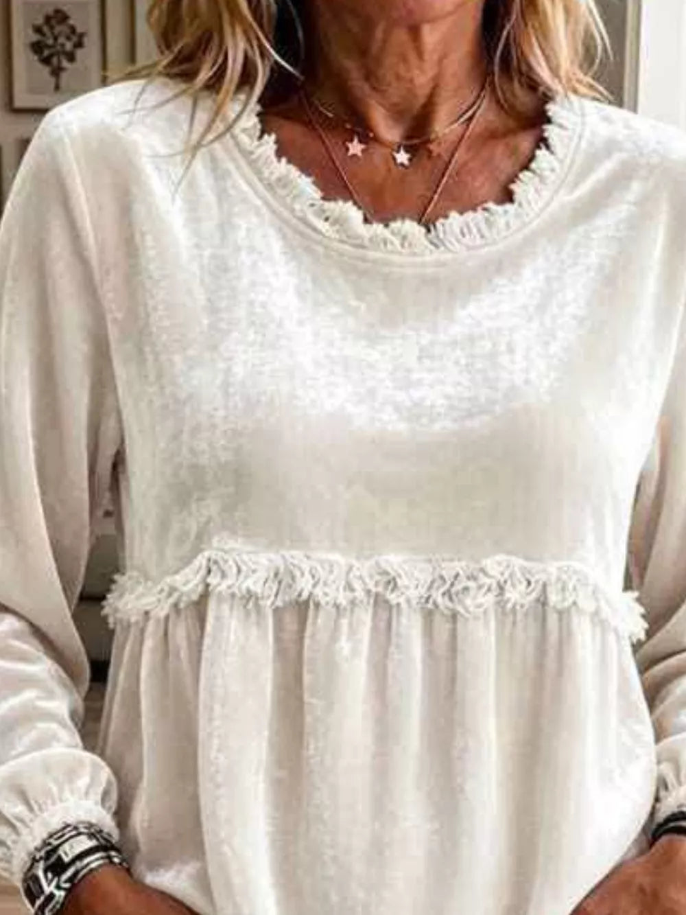 100% polyester Care instructions: Machine wash cold blouse in Apricot with relaxed silhouette