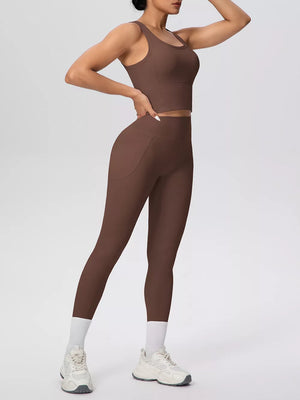 Scoop Neck Tank And High-waisted Leggings Set in Blush Pink