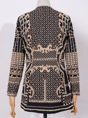 blazer featuring geometric in gold with Polyester texture