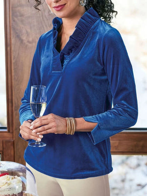 blouse in royal blue featuring ruffled and regular fit