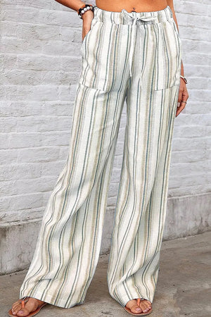 Full Size Striped Wide-leg Pants Plus Size in Olive Brown