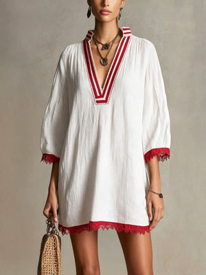 100% polyester Care instructions: Machine wash cold mini dress in Khaki Color with relaxed silhouette