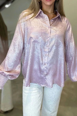 Long Sleeve Button Front Ruffle Cuffs Shirt option 5