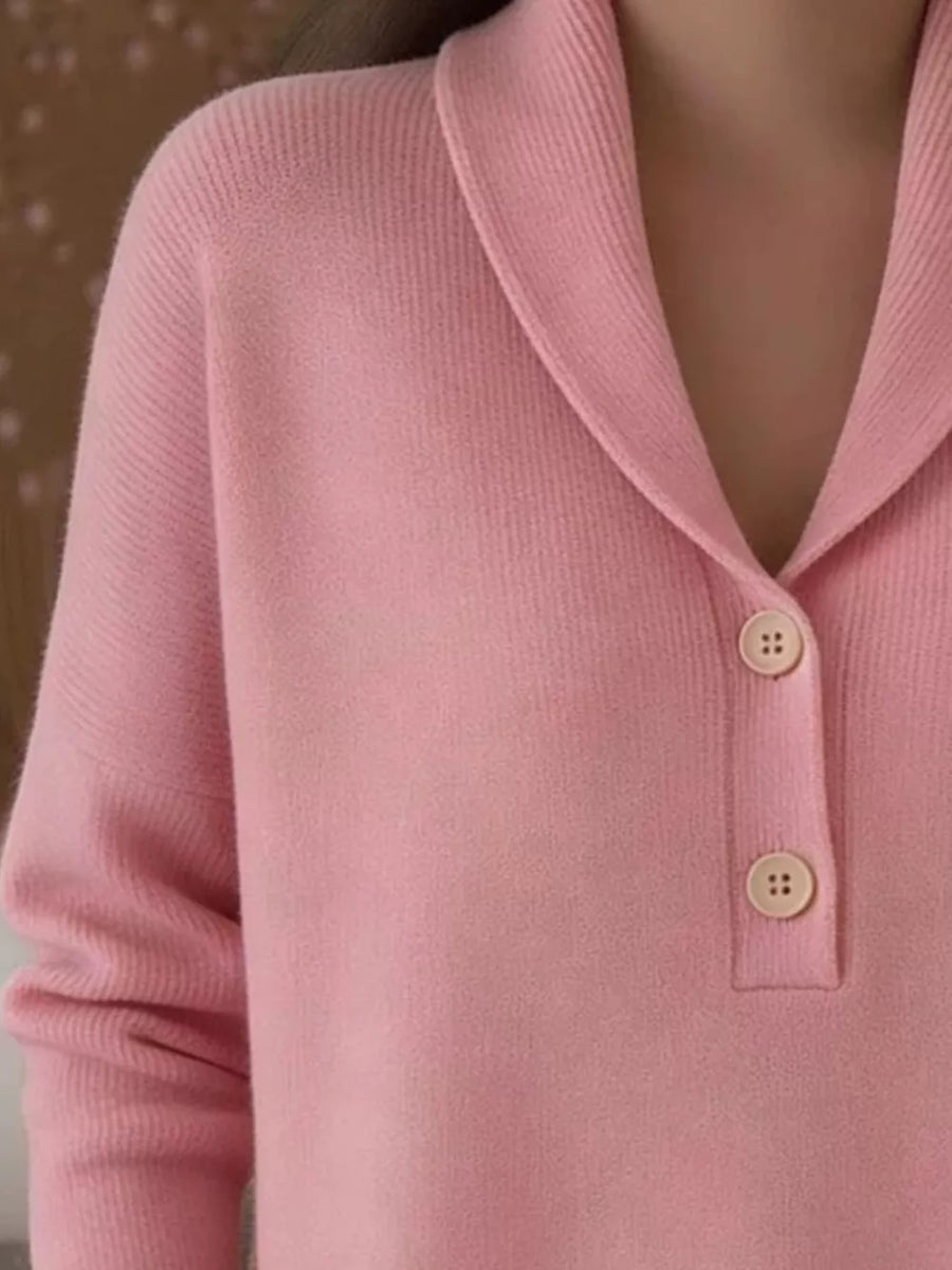 White Button Detail Long Sleeve Sweater Plus Size