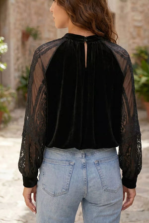 Solid Sheer Lace Velvet Blouse option 5