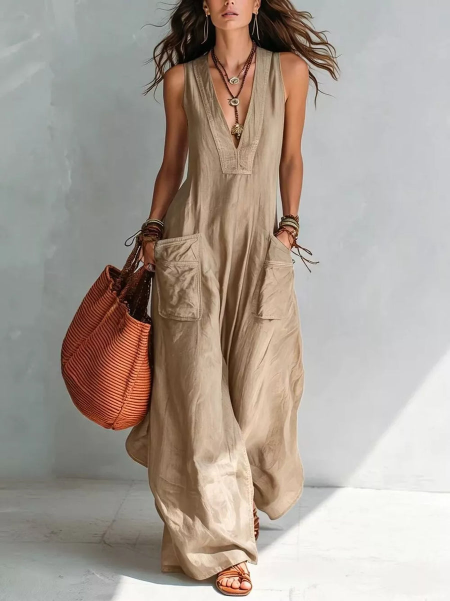 bohemian jumpsuit in Pink with v-neck