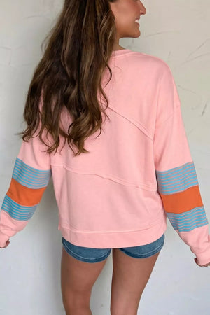 Colorblock Striped Patchwork Long Sleeve Blouse option 4
