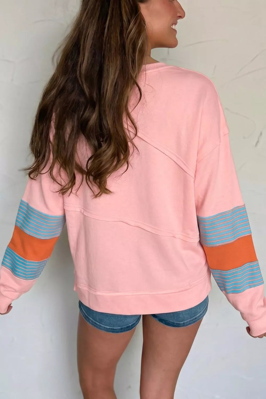 Colorblock Striped Patchwork Long Sleeve Blouse option 4