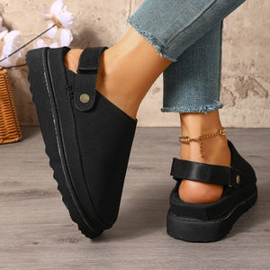 Thick-Sole Round Toe Slip-Ons in beige with round toe